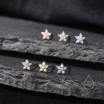 Tiny Opal Blue Forget Me Not Cz Stud Earrings, 6 of 10