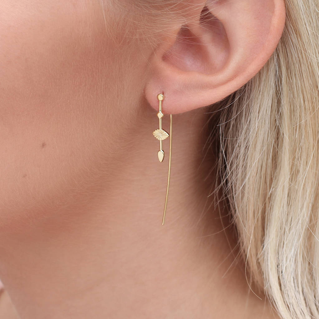 18ct Gold Aztec Design Pull Through Earrings By Hurleyburley 18ct Gold Aztec Design Pull Through Earrings