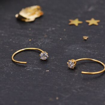 Sterling Silver Minimalist Huggie Hoops With Sparkly Cz Crystals, 5 of 11