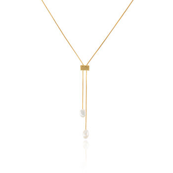 Adjustable Long Pearl Lariat In K Gold Vermeil Plated By Naked Palm Jewellery