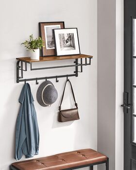 Wall Mounted Coat Rack With Shelf And Five Hooks, 5 of 12