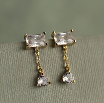 Baguette Rectangle Dangle Stud Earrings, 5 of 5