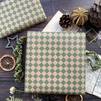 Green Harlequin Pattern Paper Fibre Wrapping Paper, 8 of 9