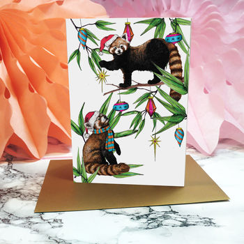 'Festive Fiesta' Red Panda A6 Christmas Card, 2 of 2