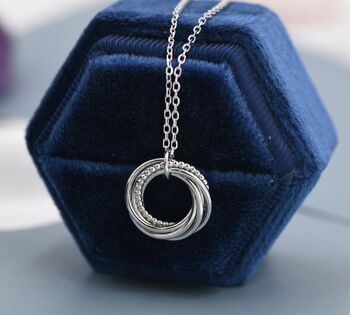 Sterling Silver Interlocking Circles Pendant Necklace With Dotted Details, 6 of 11