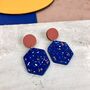 Jesmonite Terrazzo And Wood Hexagon Geometric Earrings, thumbnail 11 of 12