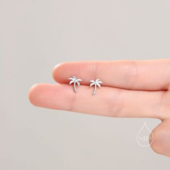 Sterling Silver Small Palm Tree Stud Earrings Earrings, 5 of 11