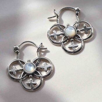 Sterling Silver Gemstone Royal Hoop Earrings, 5 of 8