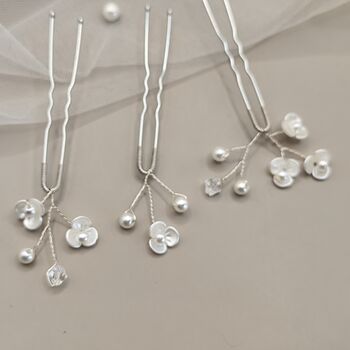 White Floral Bridal Hair Pins Set Of Three, 9 of 12
