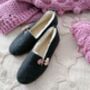 Graphite Felt Ballerina Slippers With Pink Details, thumbnail 6 of 7