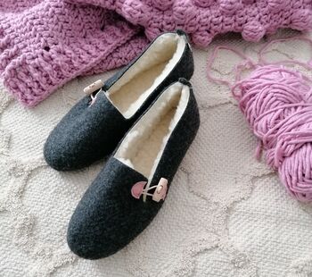 Graphite Felt Ballerina Slippers With Pink Details, 6 of 7
