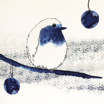 Six Blue And White Inky Robin Christmas Cards, 5 of 7