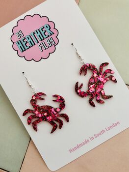 Red Crab Resin Glitter Earrings / Cancer Zodiac Jewellery / Gift For Crab Lovers, 5 of 5