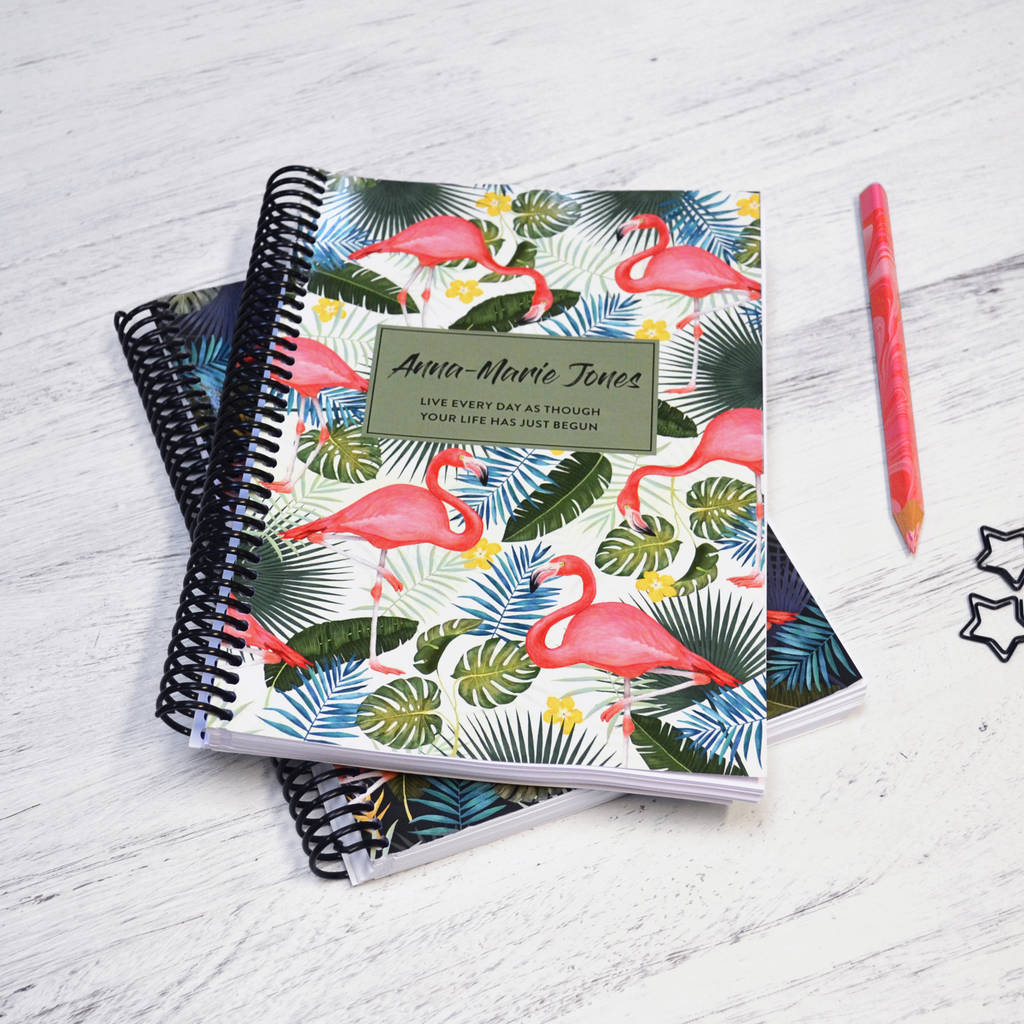 personalised combined flamingo diary and notebook by from you to me ...