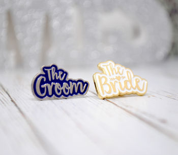 The Bride And The Groom Wedding Enamel Lapel Pin Set, 4 of 12