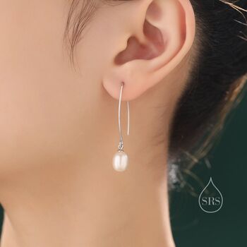 Genuine Freshwater Pearl V Shape Drop Hook Earrings, 6 of 9