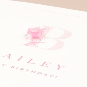 Personalised Pink Initial Birthday Card With Flower, 3 of 6