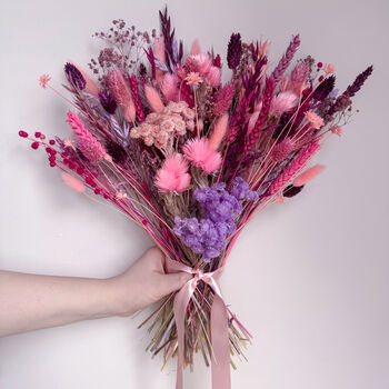Bright Pink And Purple Dried Flower Bouquet, 6 of 9