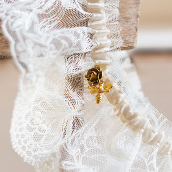Personalised Bee Lace Wedding Garter Gift For The Bride, 3 of 7