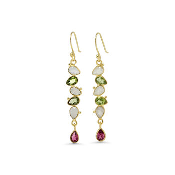 Peridot, Moonstone And Tourmaline Gold Drop Earrings, 5 of 8