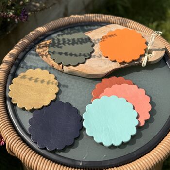 Scalloped Leather Coasters, 2 of 9