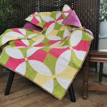 Large Quilted Blanket,Vibrant Pinks,Yellow And Green, 4 of 5