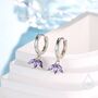 Sterling Silver Amethyst Purple Crown Cz Huggie Hoop Earrings, thumbnail 1 of 12