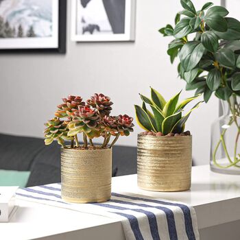 Set Of Two Gold Ceramic Plant Pot With Drainage Hole, 4 of 4
