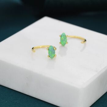 Mint Green Opal Marquise Huggie Hoop Earrings, 5 of 12
