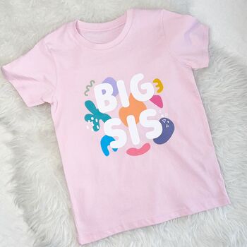 Bright Abstract Big Sis Lil Sis Pink T Shirt Set, 2 of 4