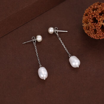 Natural Freshwater Pearl Ear Jacket Earrings In Sterling Silver, 7 of 11