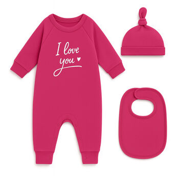 Love You New Baby Gift Set For Boys Or Girls Babygrow + Hat + Bib, 5 of 6