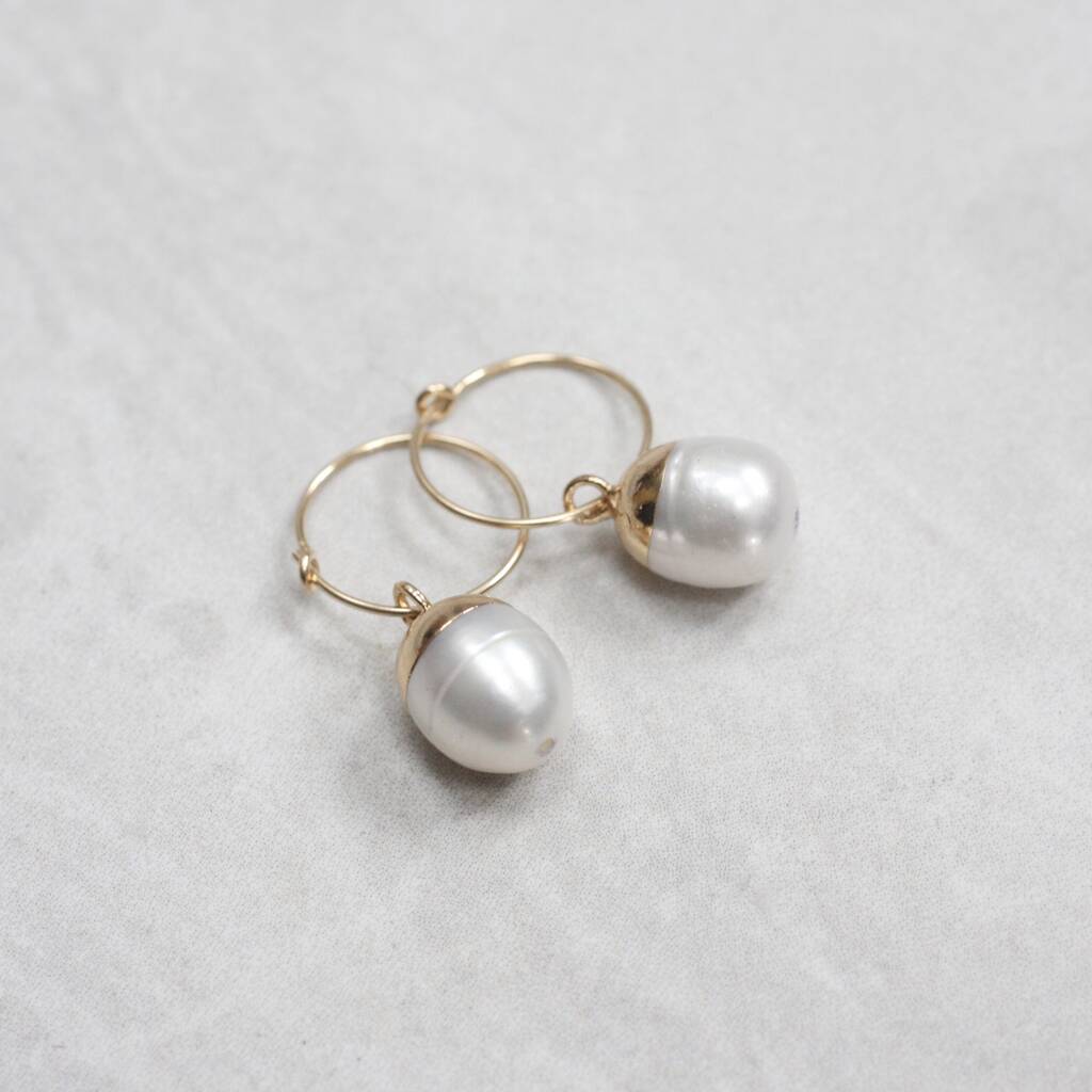 Baroque Pearl Gold Huggie Hoop Earrings By Magpie Living ...