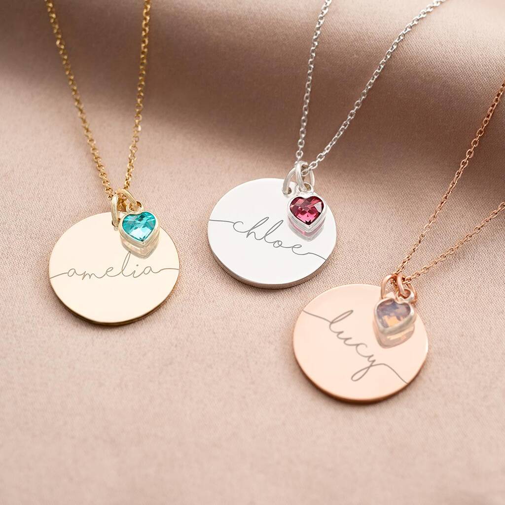 Large Esme And Heart Birthstone Name Necklace, 1 of 9