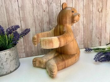 Carved Wooden Teddy Bear Wine Bottle Holder, 5 of 8