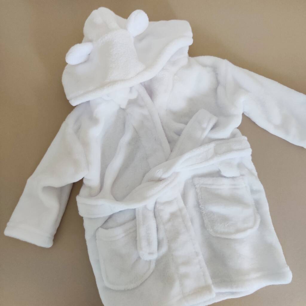 Personalised Unisex Baby Hooded Bath Robe By Mimi & Thomas® cashmere