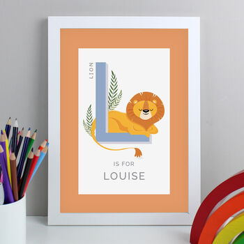Personalised Animal Alphabet A4 White Framed Print, 7 of 12