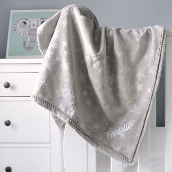 Personalised Embossed Star Grey Baby Blanket, 4 of 9