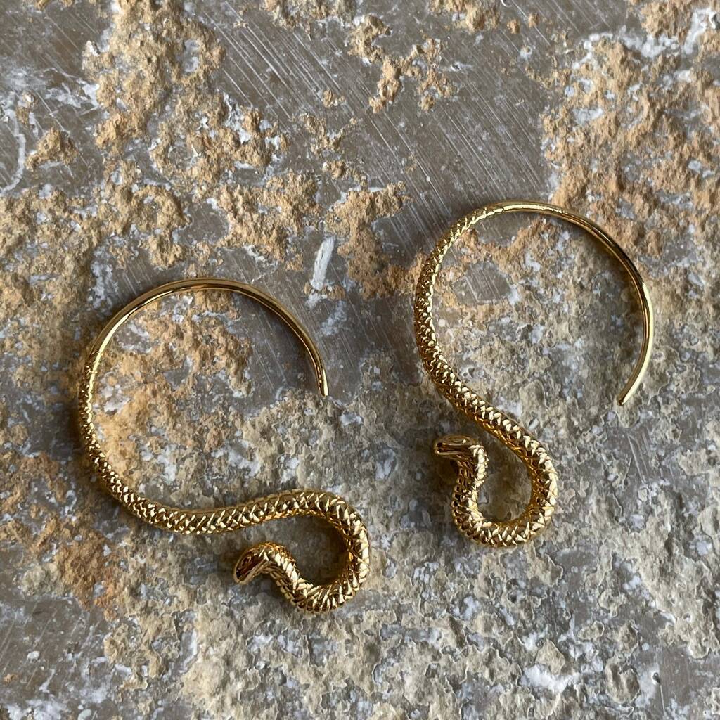 Sterling Silver Gold Cobra Hoop Earrings By Secret Halo