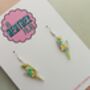 Small Light Green Glitter Lightning Bolt Earrings / Electric Green Jewellery Small Mint Statement / Pastel Flash Gift, thumbnail 4 of 6