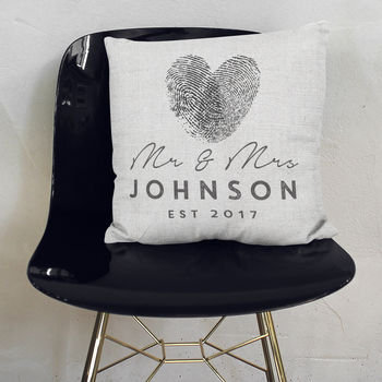 Personalised Mr And Mrs Heart Print Wedding Cushion, 2 of 2
