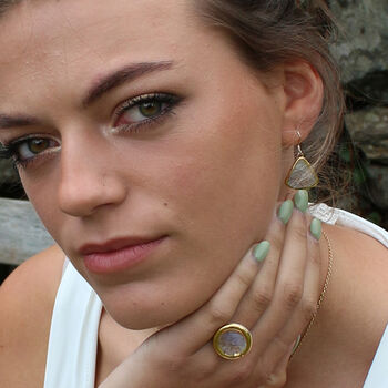 Sterling Silver, Ceramic, Glass And Gold Dawn Adjustable Ring, 5 of 7