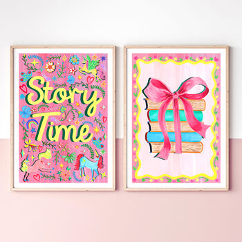 Pink Story Time Print, Reading Nook Illustration, Girls Room Wall Art, 5 of 12