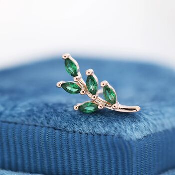 Emerald Green Leaf Stud Earrings In Sterling Silver, 6 of 12