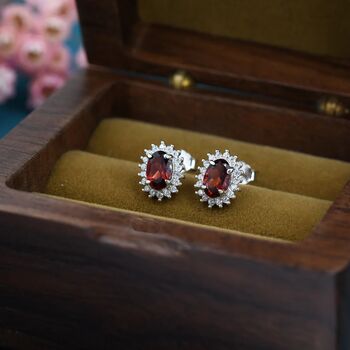 Genuine Garnet Red Crystal Stud Earrings, 2 of 12