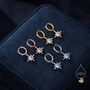 Sterling Silver Moonstone Northstar Starburst Huggie Hoop Earrings, thumbnail 1 of 11
