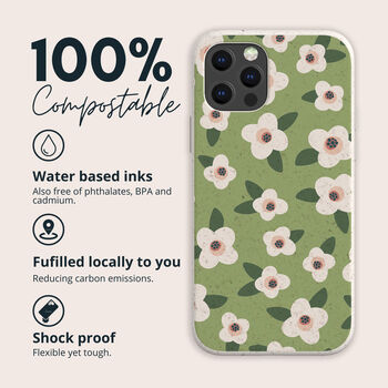 Retro Green Flowers Biodegradable Phone Case, 2 of 7