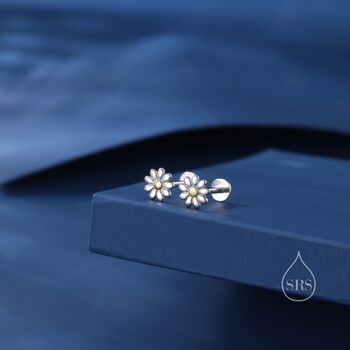 Sterling Silver Daisy Internally Threaded Flat Back Earrings, 4 of 10