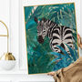 Zebra Gold And Green Jungle Leaves Wall Art Print, thumbnail 1 of 4