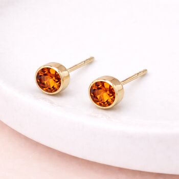 Gold Plated Sterling Silver November Citrine Birthstone Stud Earrings – 7mm, 2 of 6